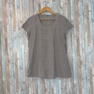 Elemente Clemente 10 M Scoop Neck 100% Linen Short Sleeve Shirt Top Minimalist
